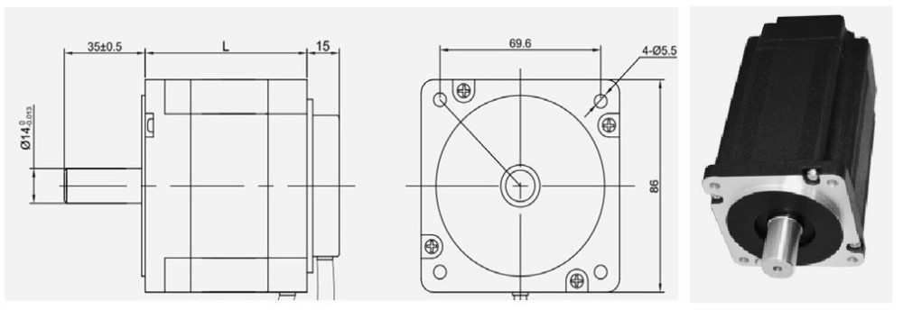 Technical drawing of 86mm Brushless DC Motor