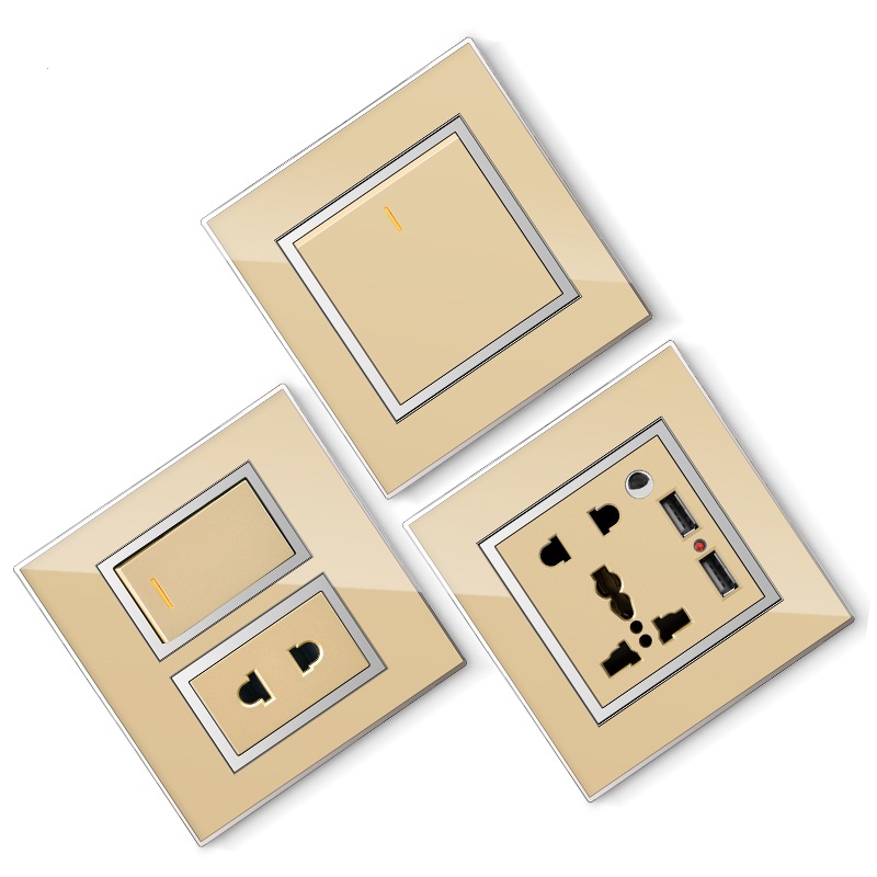BS standard Azerbaijan Acrylic golden copper 16A 2P+E socket outlet and square light switch 220V-250V~ - Image 2