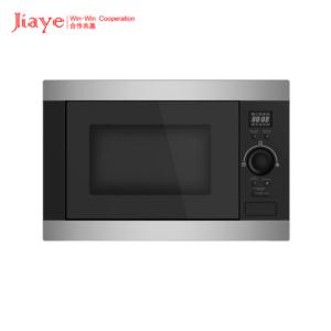 Modern built-in microwave with dark glass door and stainless steel trim