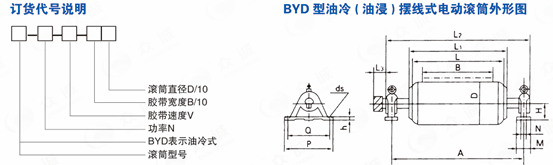 Technical outline drawing of BYD type oil-cooled cycloidal electric roller