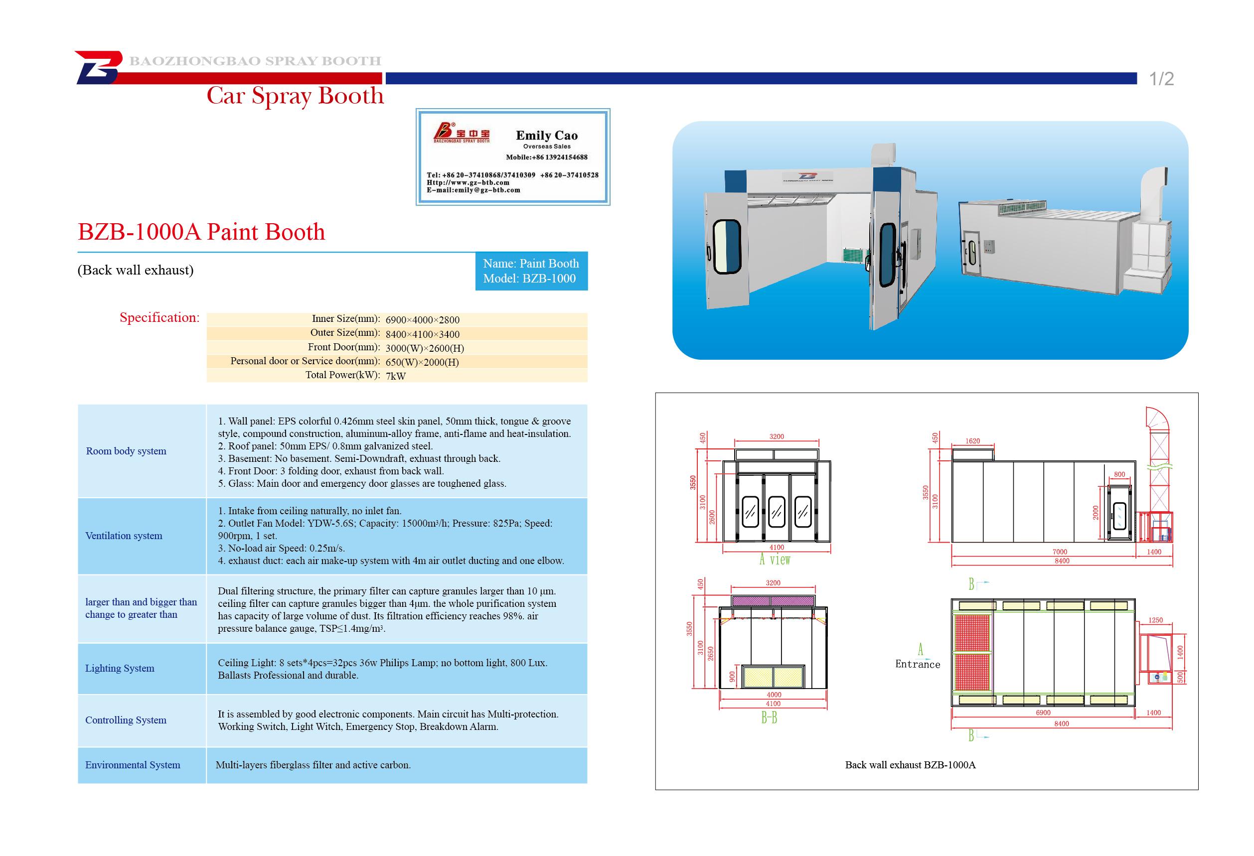 BZB-1000A Spray Booth, paint booth(Semi-Downdraft) - Image 3