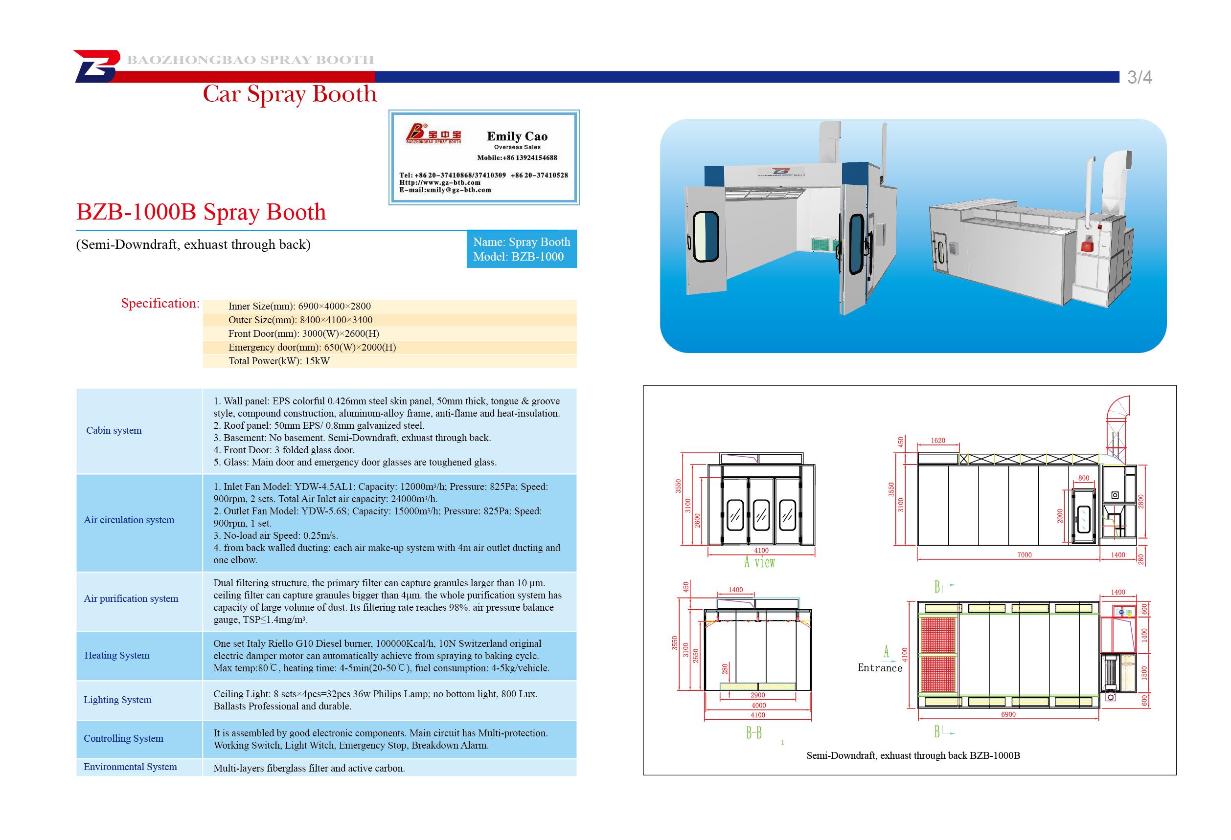 BZB-1000B Spray Booth, paint booth(Semi-Downdraft) - Image 2