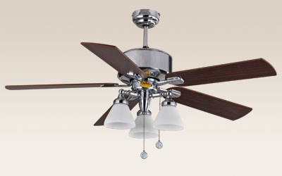 Chrome Finish Ceiling Fan with Five Wooden Blades