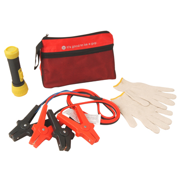 Automotive Emergency Kit with Jumper Cables and Flashlight