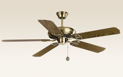 Indoor Ceiling Fan with Antique Brass Finish