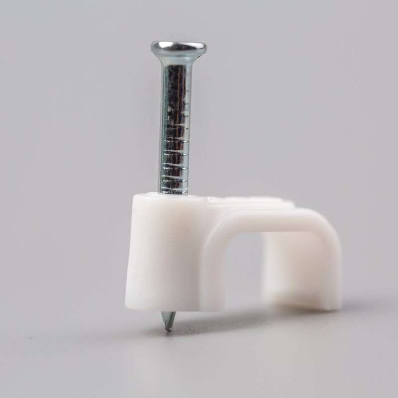 7mm White Plastic Cable Clips with Integrated Nail