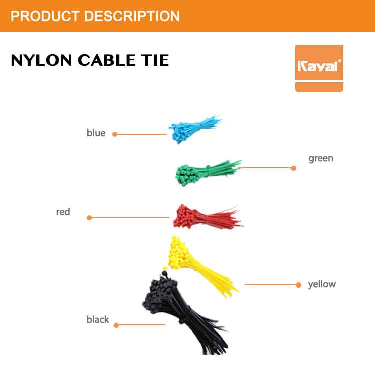Color variety of nylon cable ties including blue, green, red, and yellow