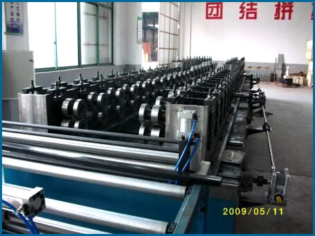 Close-up of roll forming stations