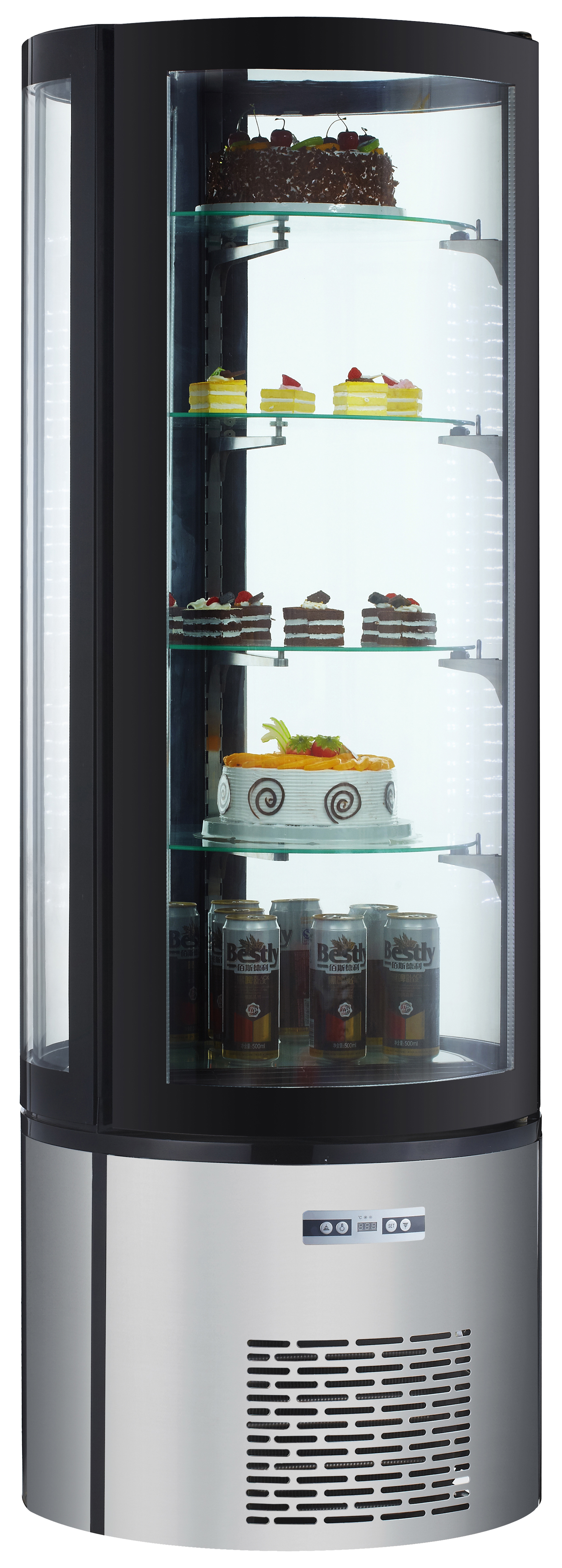 Cylindrical Refrigerated Cake Display Showcase
