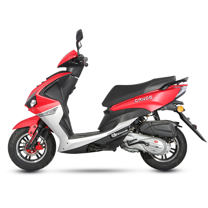 Side profile of the sporty gas scooter