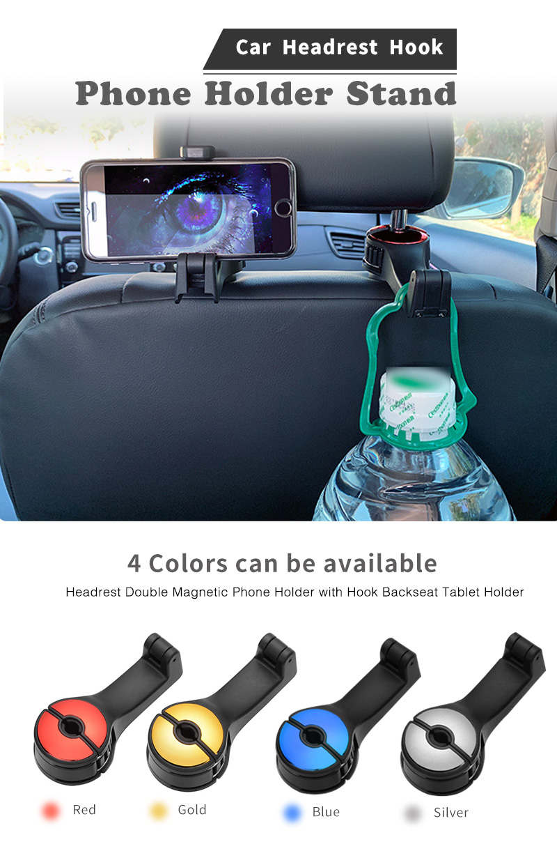 Color options for car headrest phone holder hook