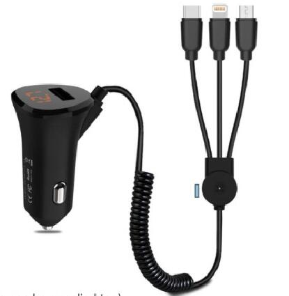 Multi-Connector Car Charger with Digital Display