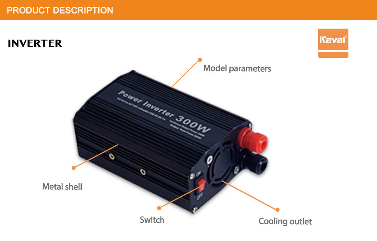 Car power inverter exterior features showing metal shell and cooling outlet