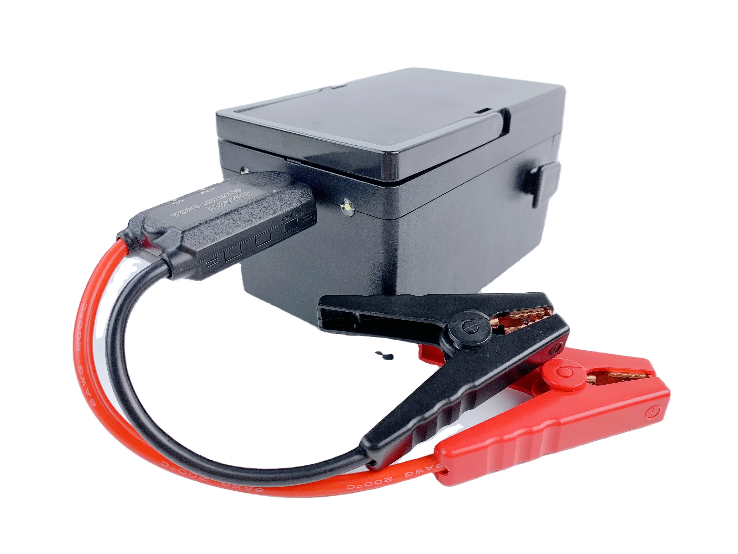 Smart booster cables with heavy-duty clamps and safety indicators