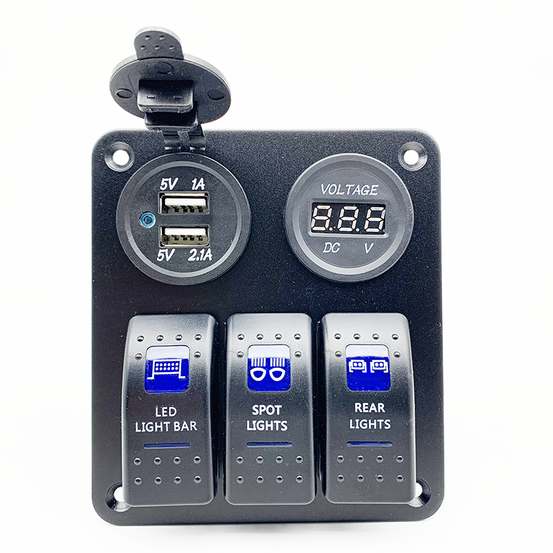 Car Switch Panel 3 Gang LED Rocker Switch Panel With USB Socket Digital Voltmeter - Image 3