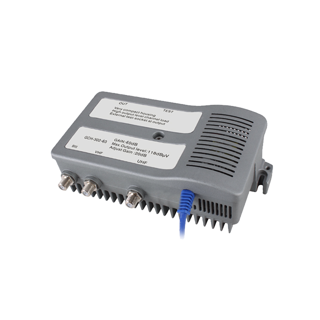 CATV Multiband Amplifier showing ports and adjustment dials