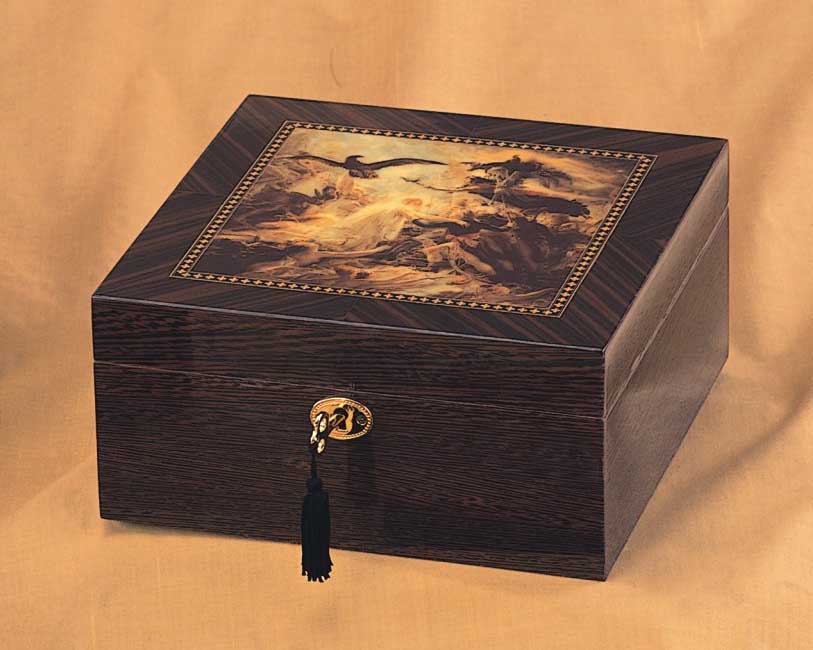 Marquetry Wooden Keepsake Box with Eagle Design