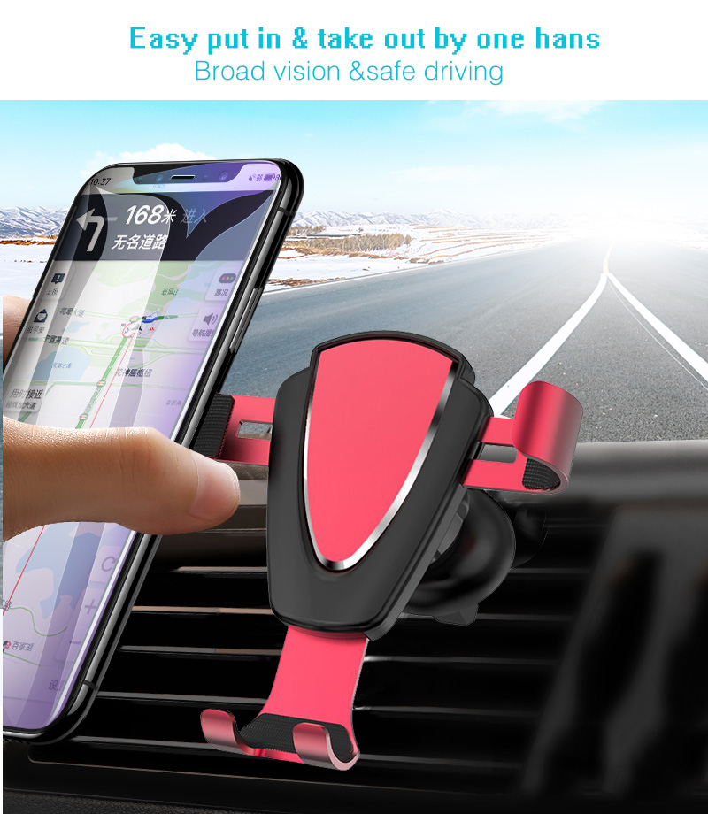 Gravity car phone holder in use for navigation