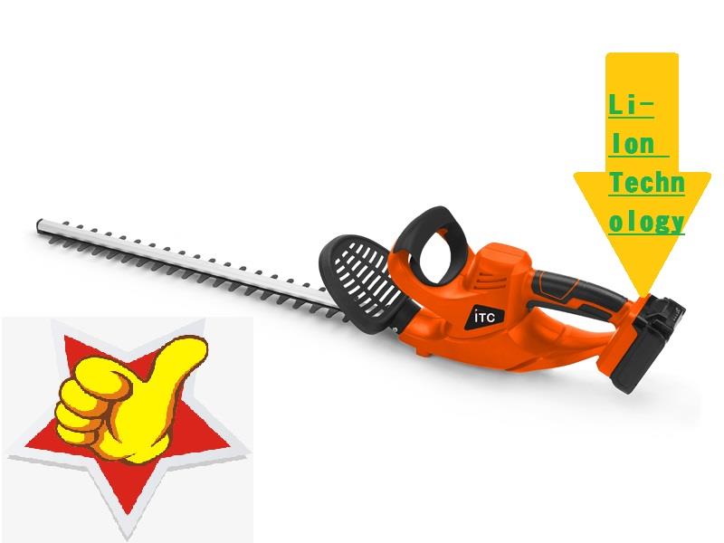 Close up of the hedge trimmer blade and battery