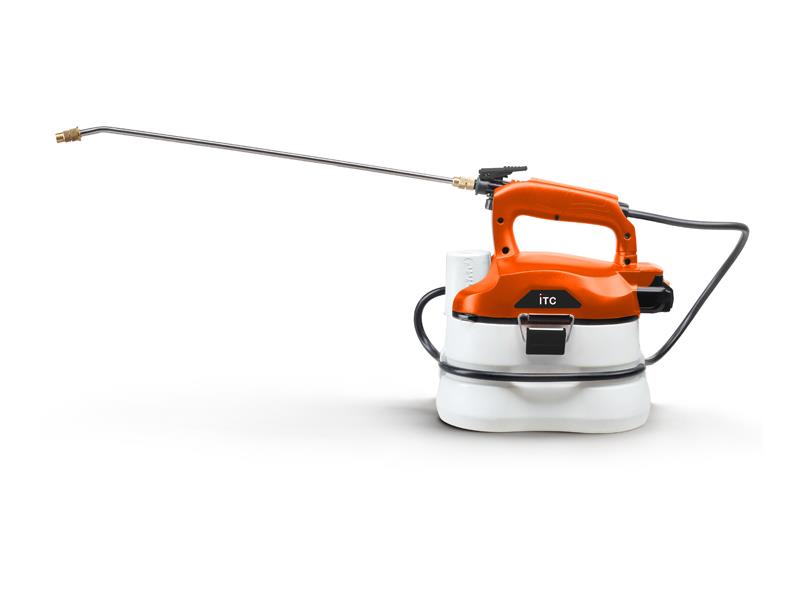 Cordless garden sprayer in use