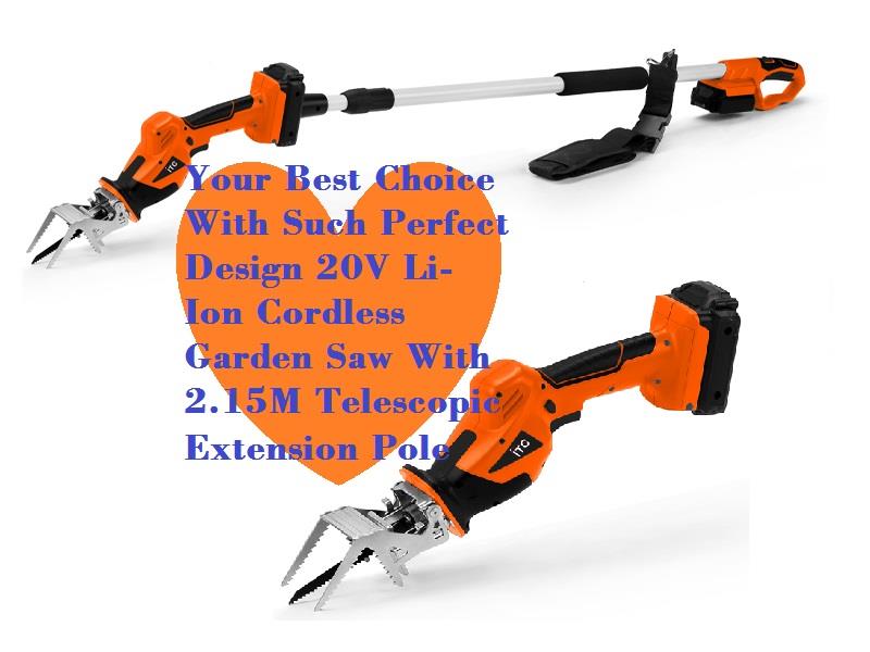 Cordless garden saw with telescopic extension pole