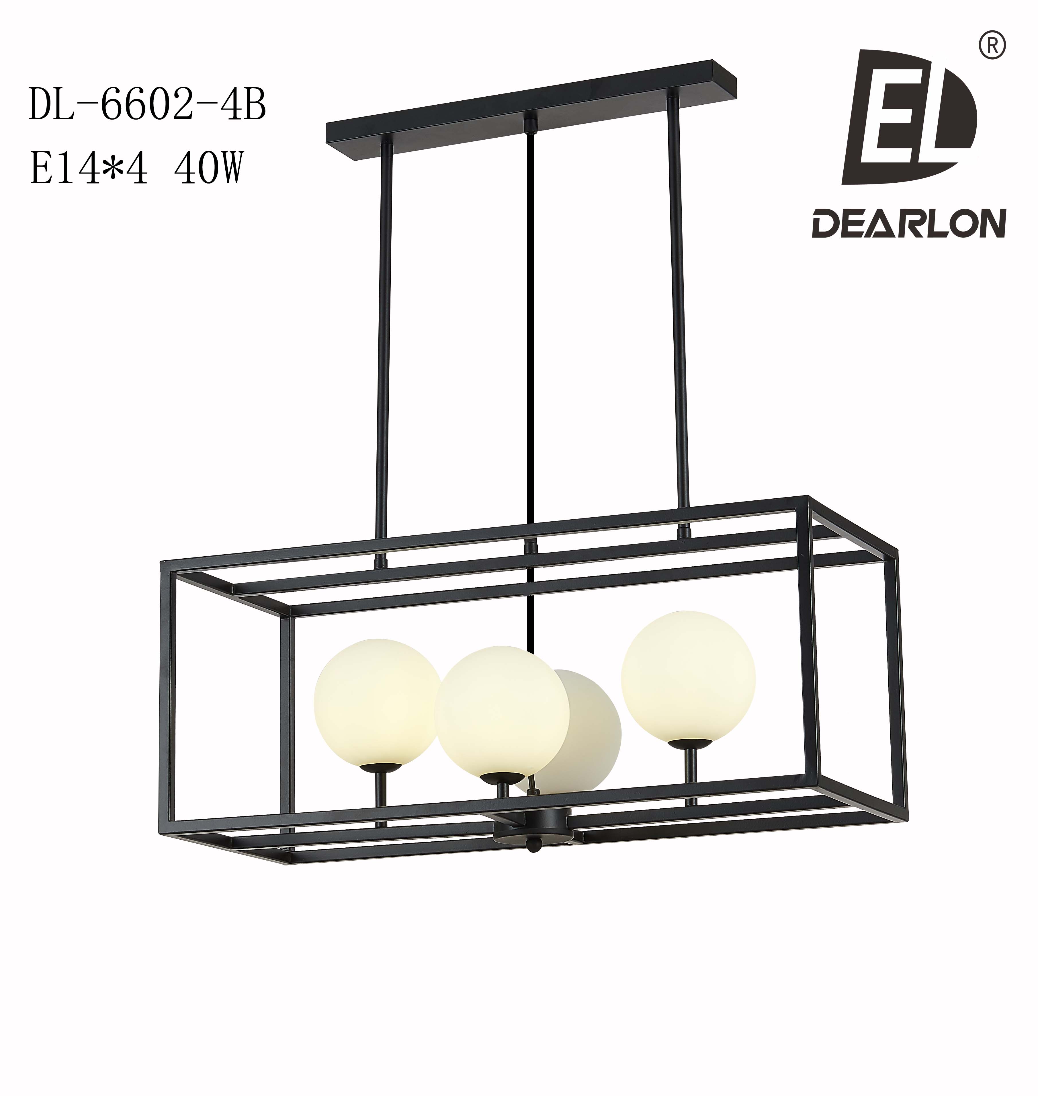 Rectangular Metal Chandelier with Frosted Glass Globes