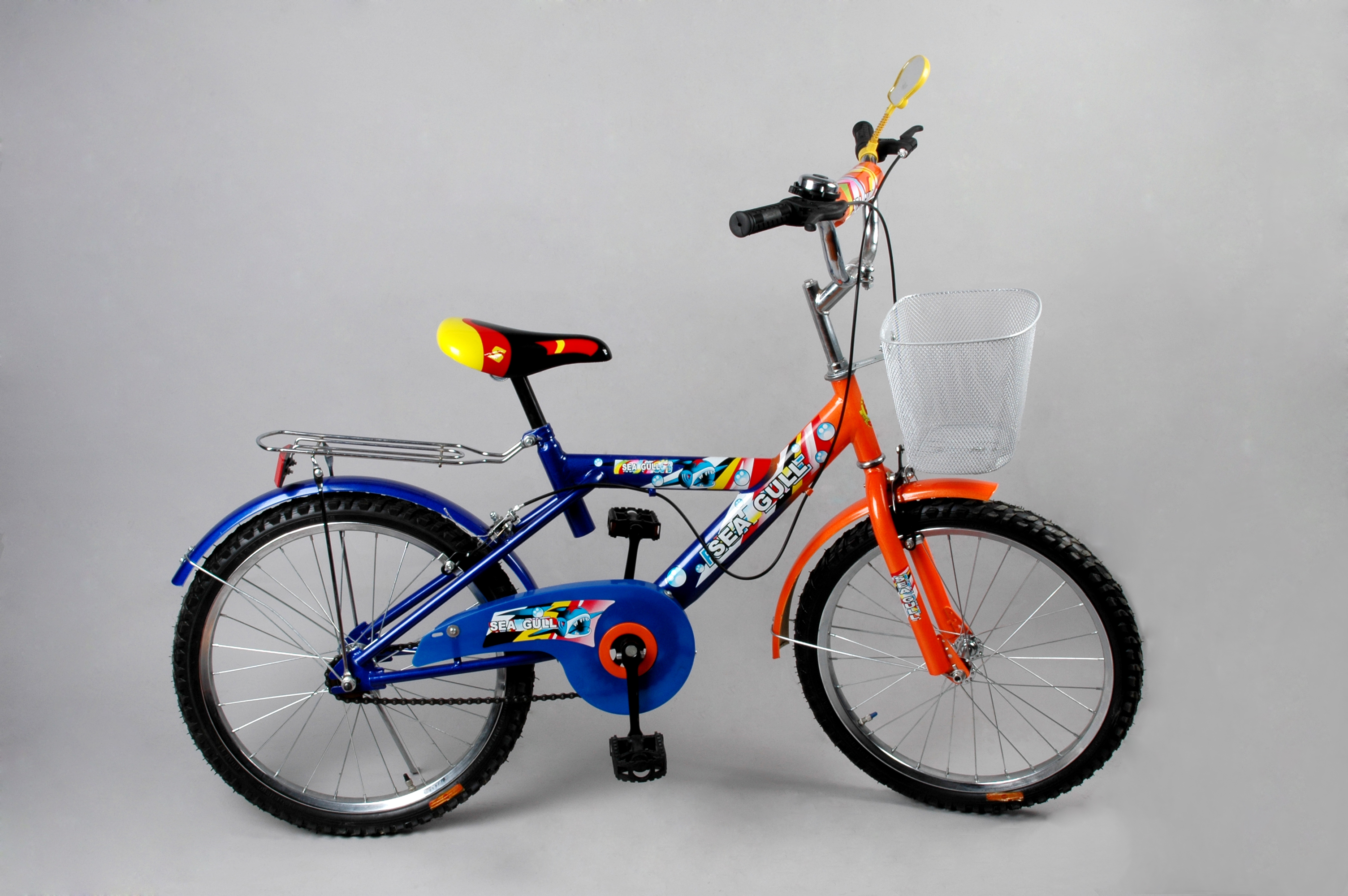 Blue and Orange Children's Bicycle with Basket