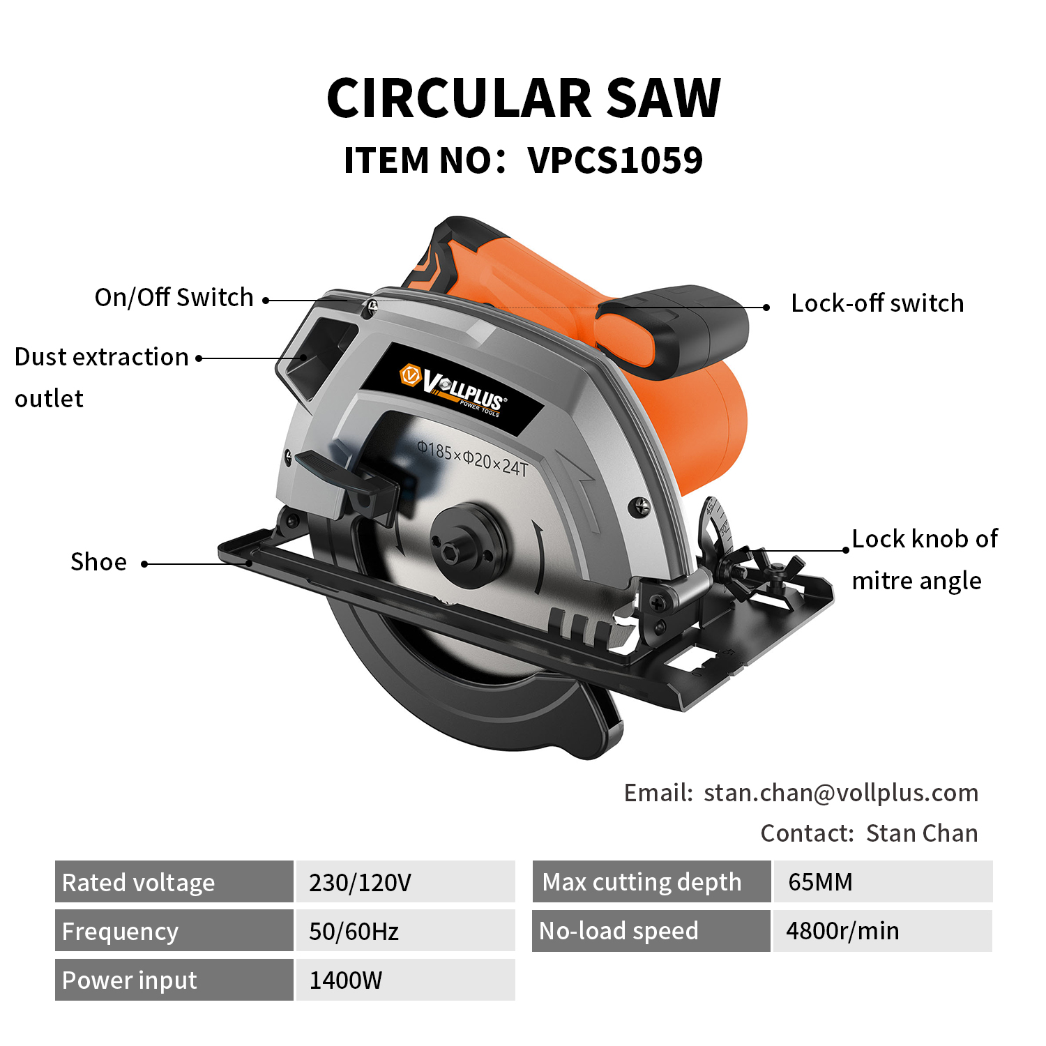 Corded Circular Saw with 65mm Cutting Depth