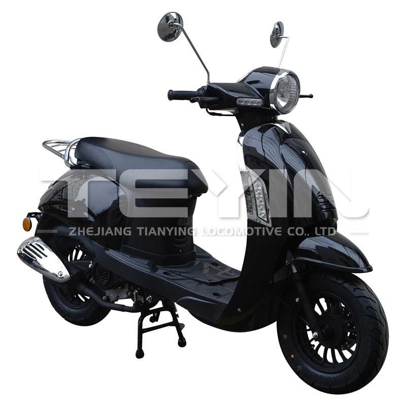 Close up of the scooter's bodywork and engine area