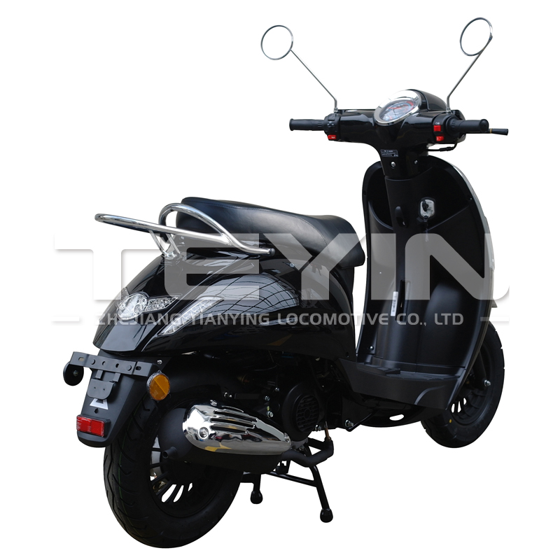 Rear view of the 50cc scooter highlighting the luggage rack and seating