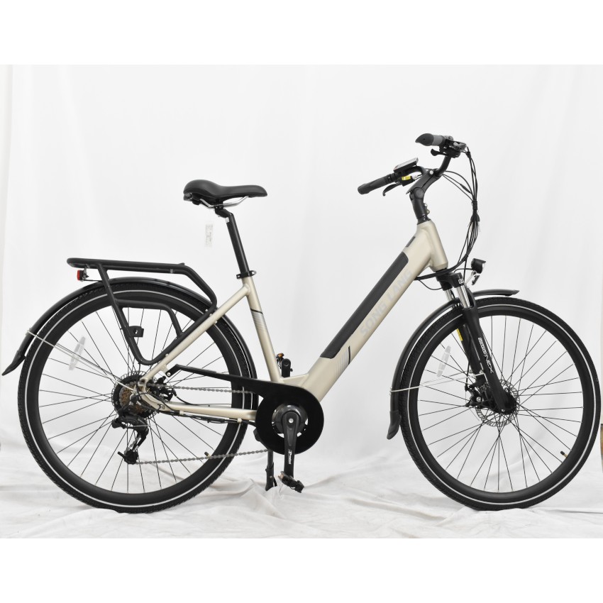 Step-Through Frame Electric City Bicycle with Rear Hub Motor