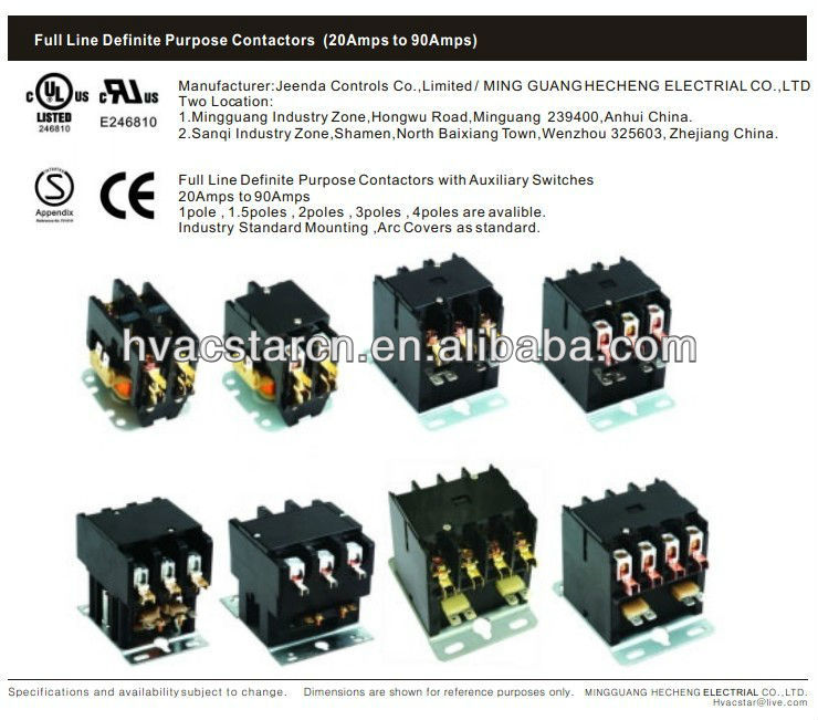 Full line of definite purpose contactors 20A to 90A