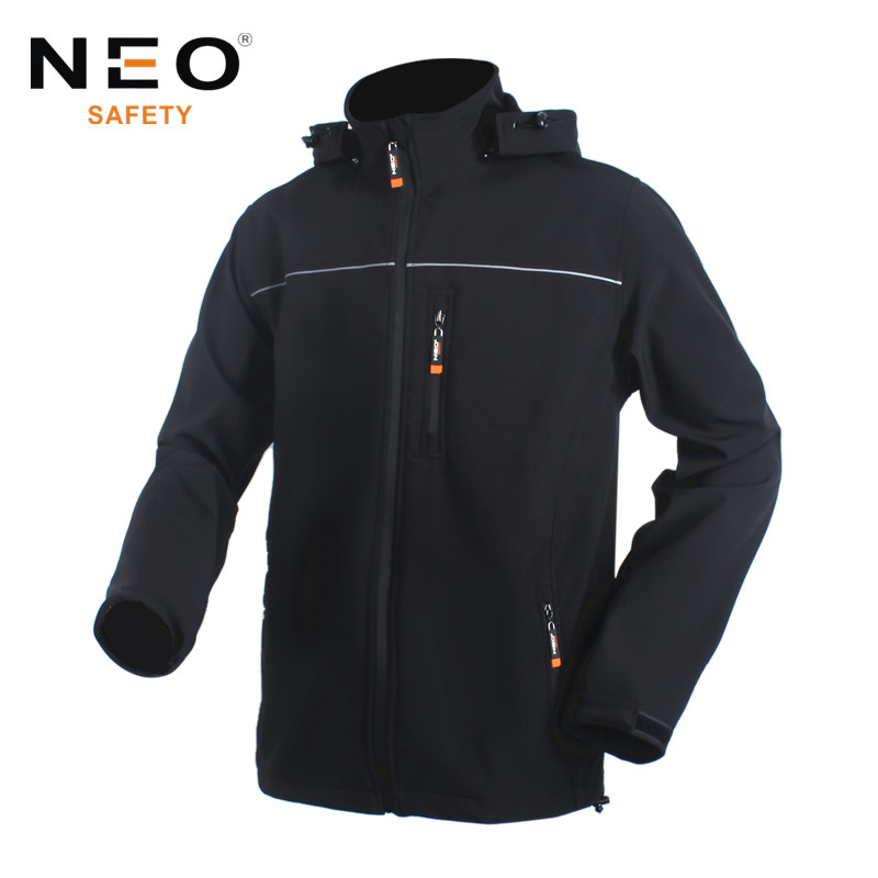 Classic Style Black Softshell Jacket with Detachable Hood - Image 2