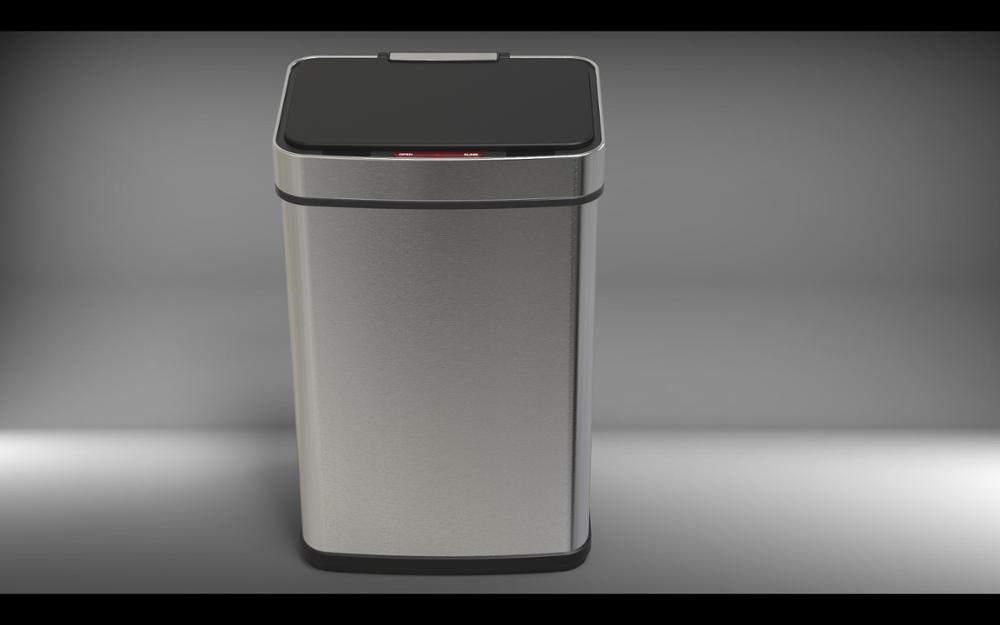 Close-up of the smart sensor bin lid showing Open and Close buttons