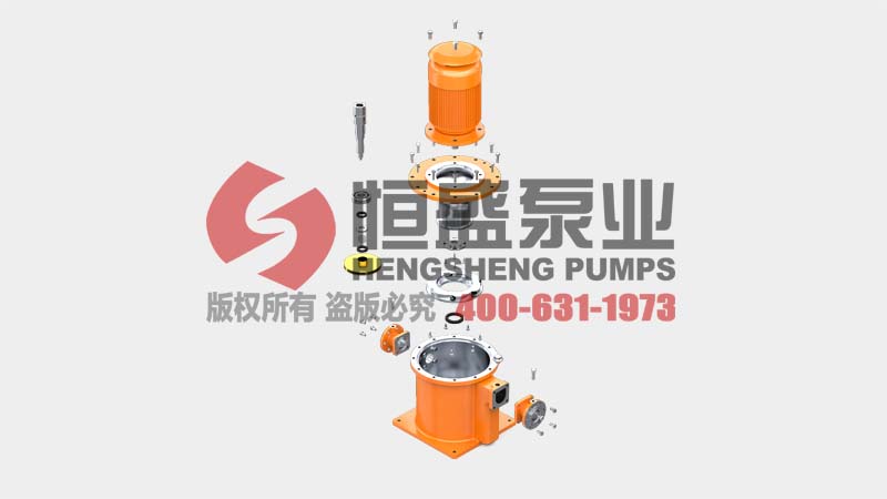 Exploded view of vertical marine self-priming centrifugal pump