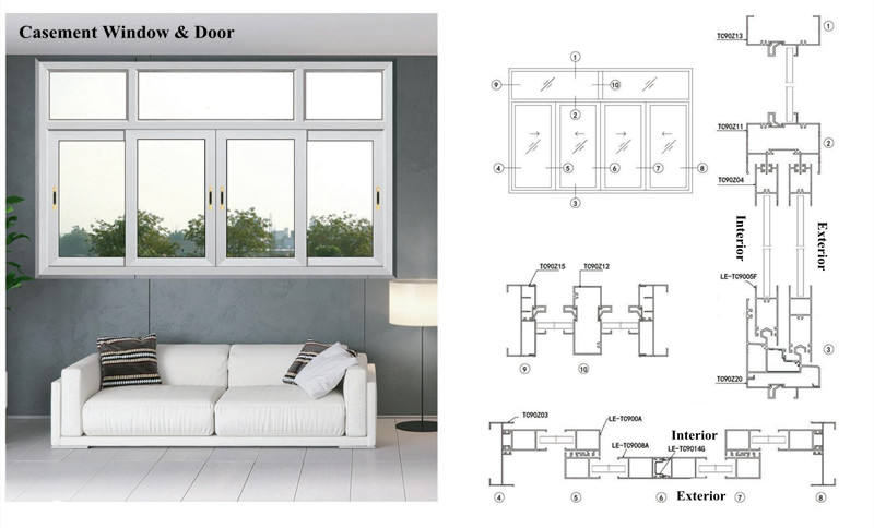 Cross-section diagram of casement window and door profiles
