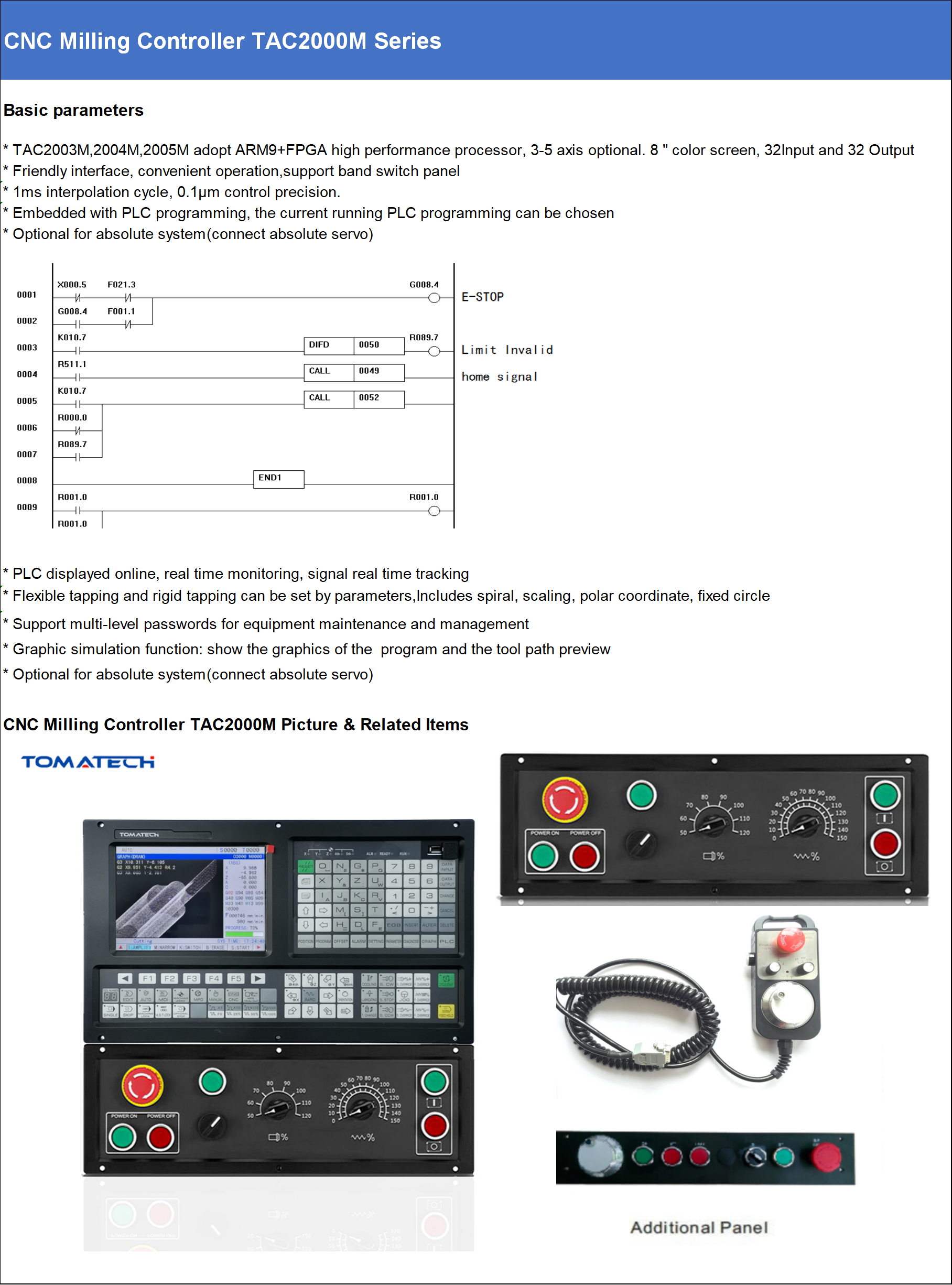 CNC Milling Controller Interface and PLC Monitoring Screen