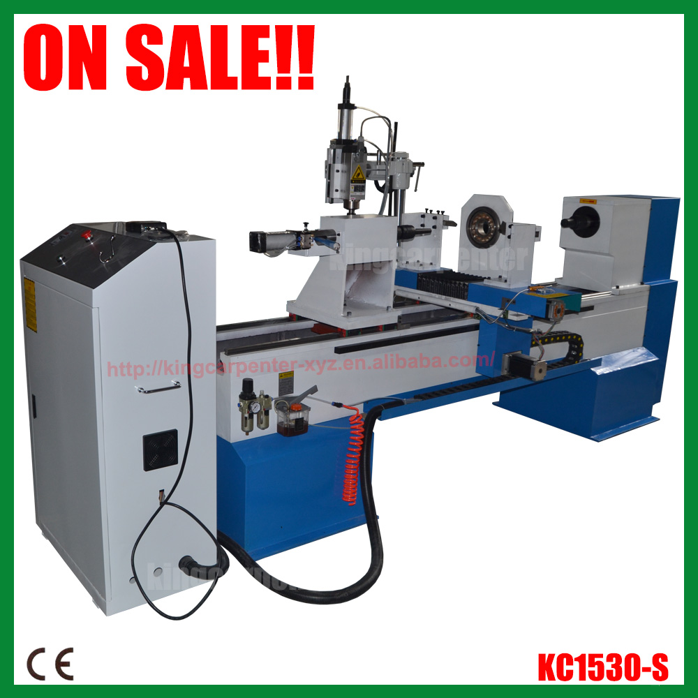 CNC Wood Lathe with Double Knives and Engraving Spindle