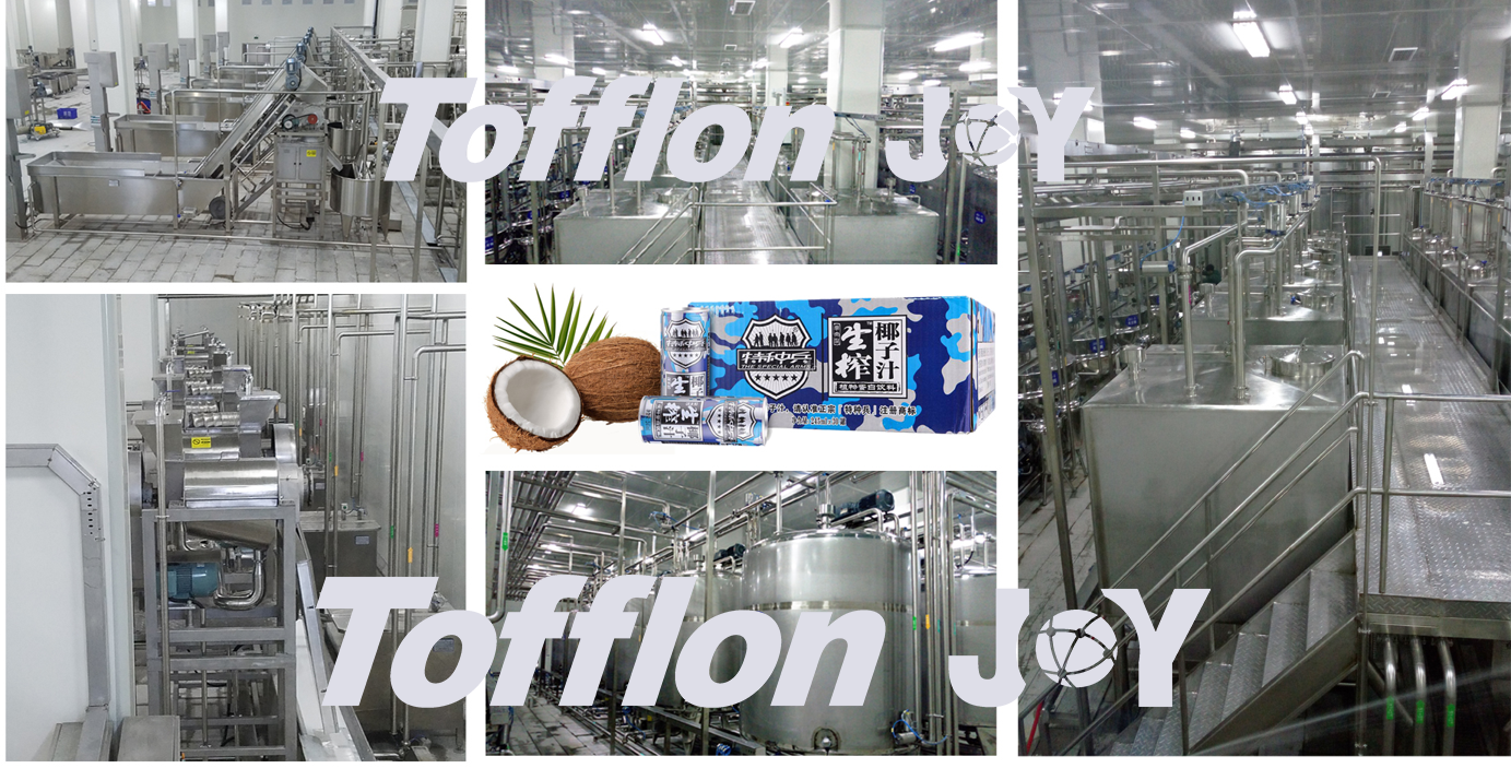 Automated coconut processing machinery including washing tanks and stainless steel conveyors