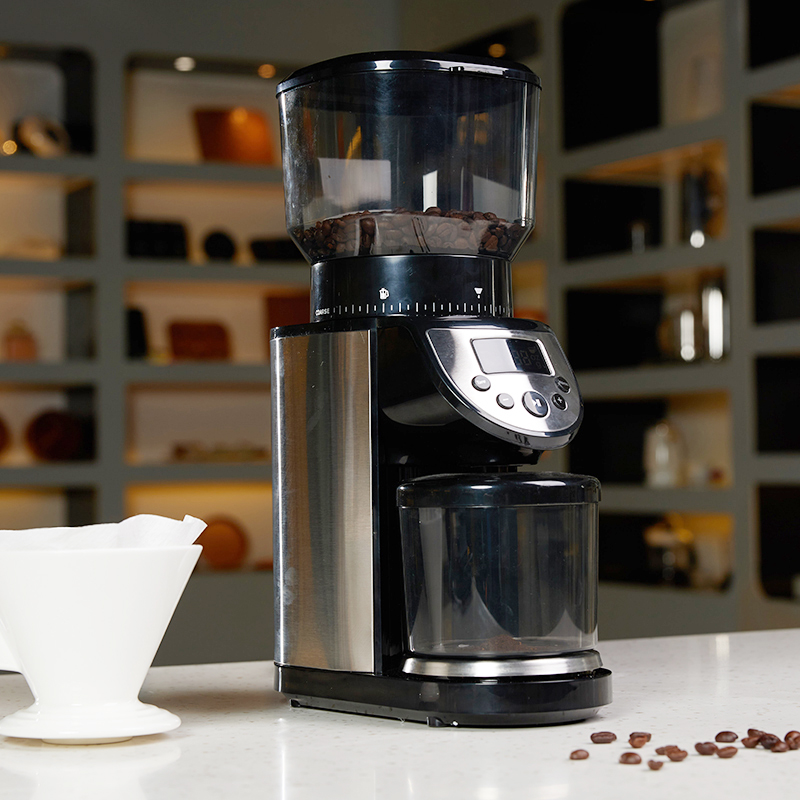 Coffee Grinder Conical Coffee Grinder Mill Integrated Scale Brushed Stainless Steel - Image 2