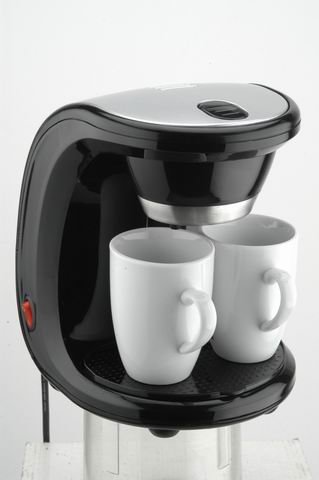 Two-Cup Electric Drip Coffee Maker with Porcelain Mugs