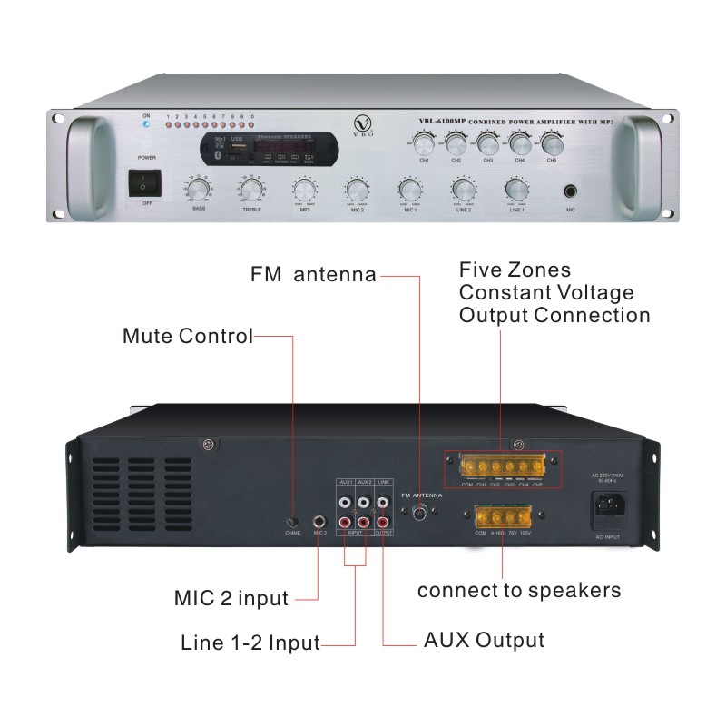 Multi-Channel Power Amplifier with Bluetooth and MP3 Player
