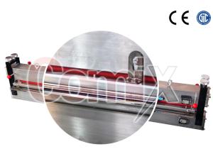 Vulcanizing press assembly showing heating platens