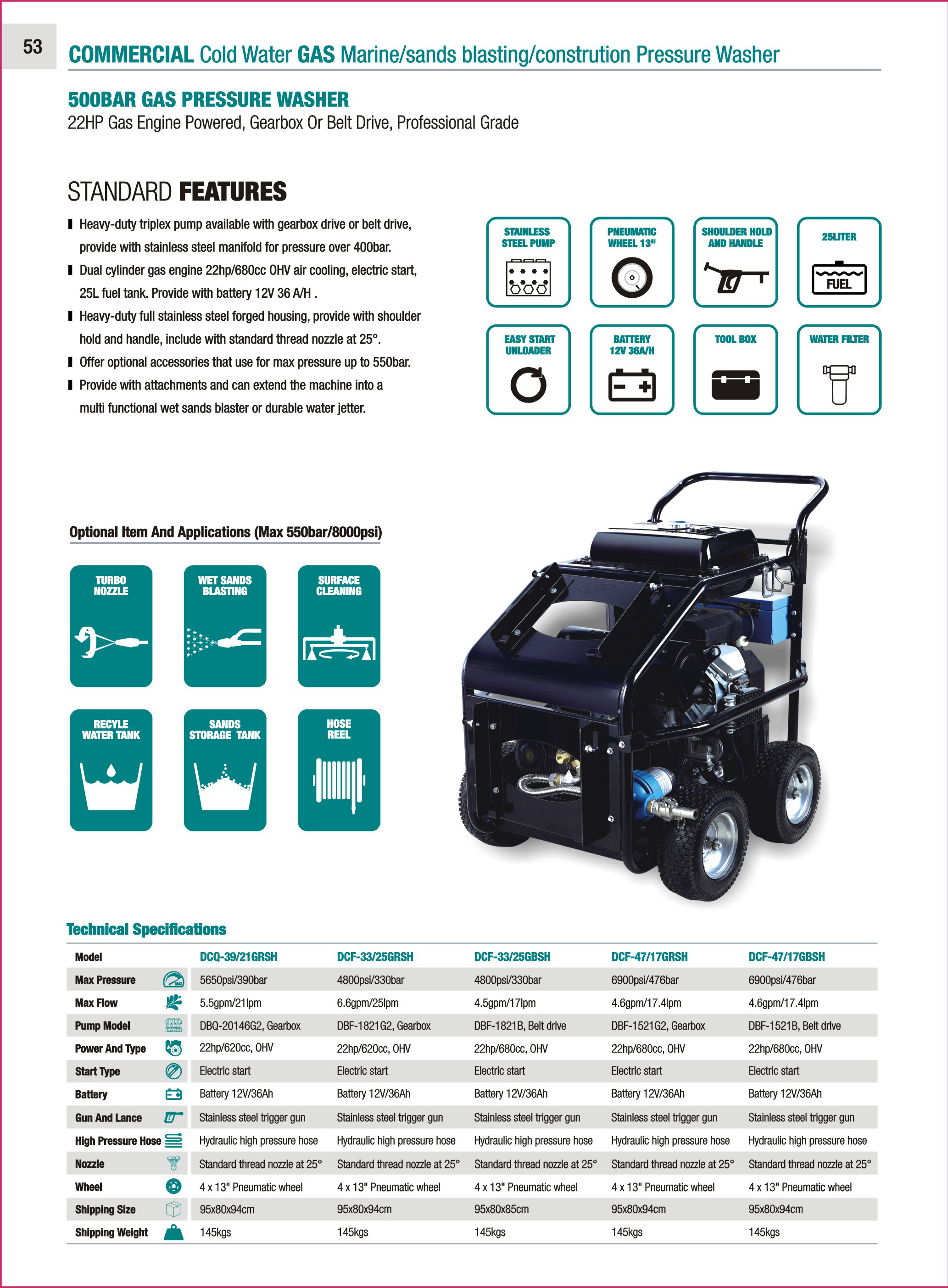 500BAR Gas Pressure Washer for Sand Blasting