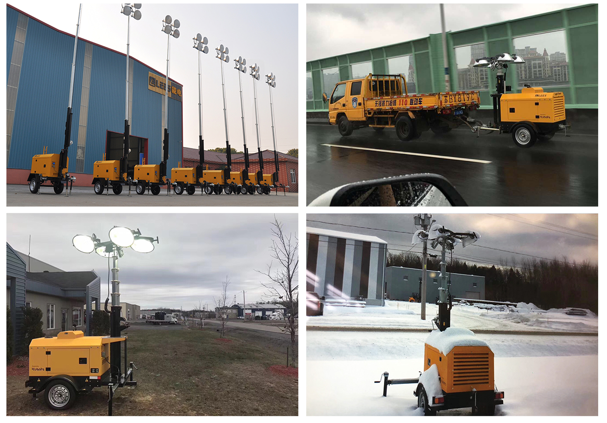 Trailer-mounted light tower unit