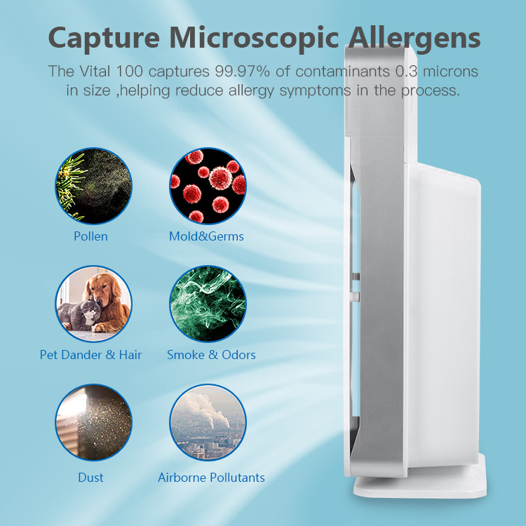 Infographic showing filtration of microscopic allergens
