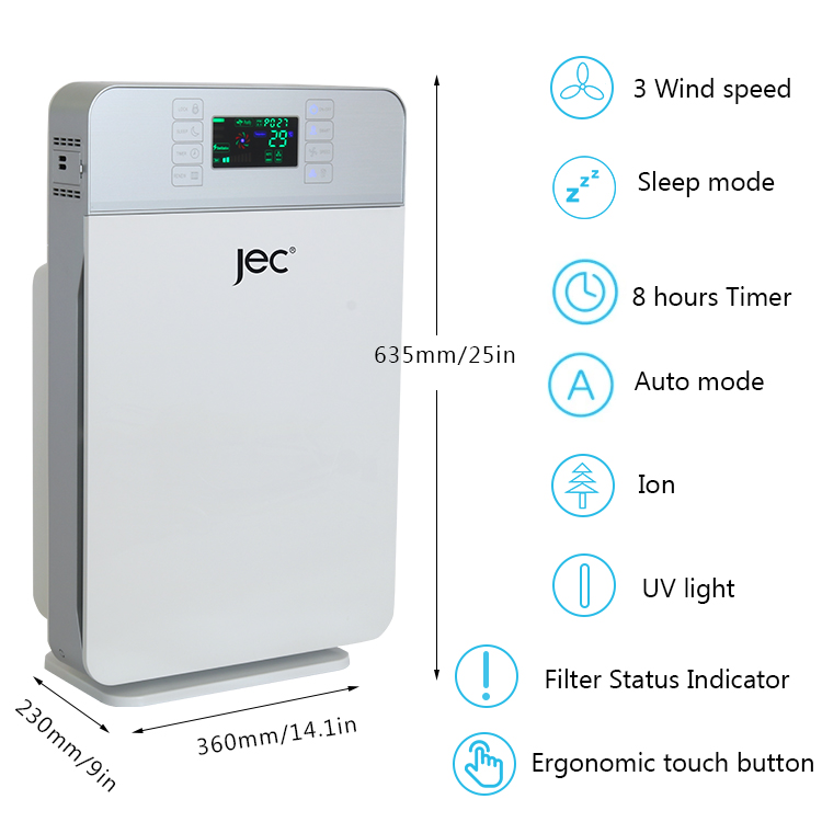 Product dimensions and touch button interface overview