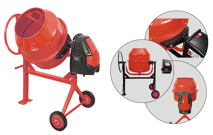 Portable electric concrete mixer with 120L steel drum and 500W motor
