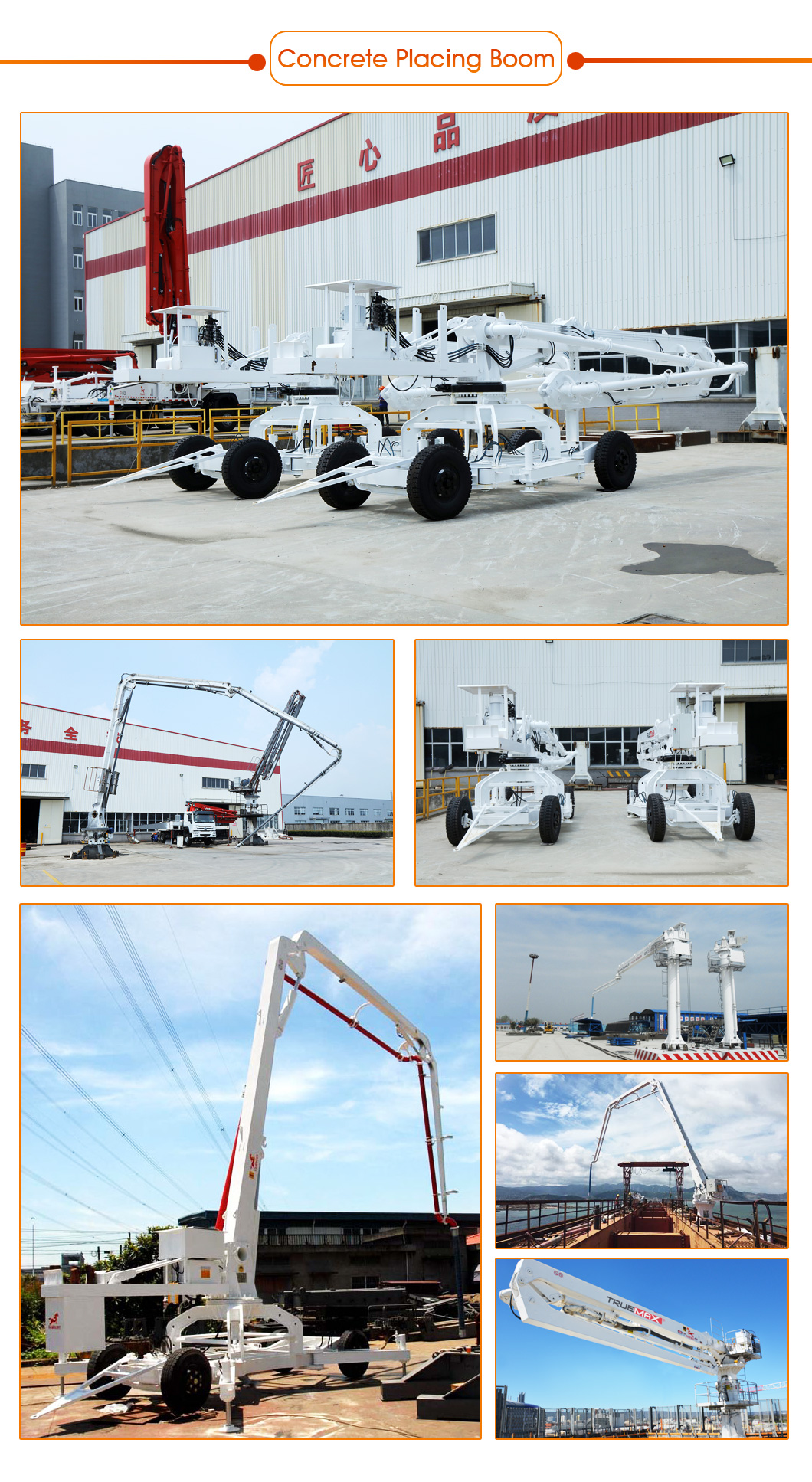 Stationary concrete placing boom in operation