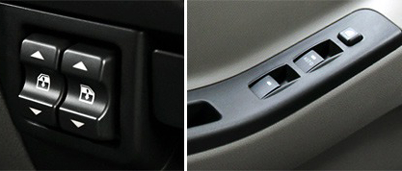 Ergonomic door control panel with power window switches